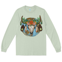 Matcha floral feather bull skull Long Sleeve Tee - JahusDesignShop