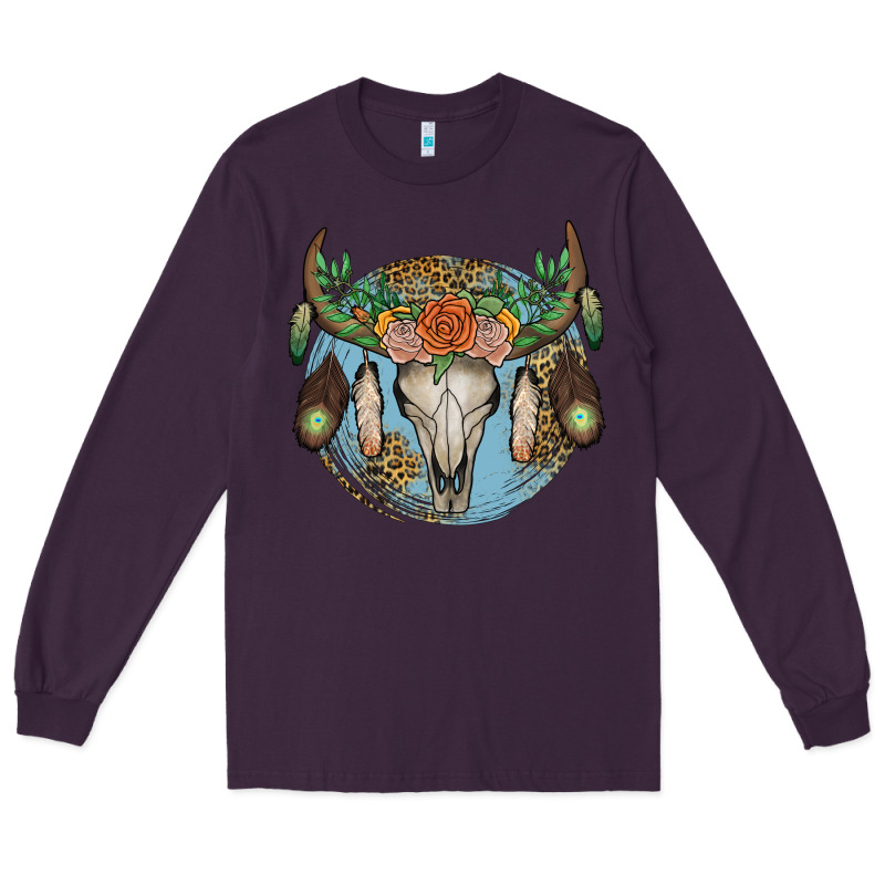 Floral Feather Bull Skull Long Sleeve Tee by JahusDesignShop | Teevron