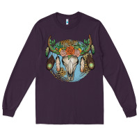Plum floral feather bull skull Long Sleeve Tee - JahusDesignShop