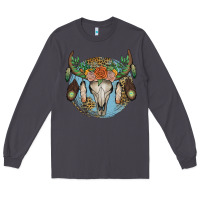 Smoke floral feather bull skull Long Sleeve Tee - JahusDesignShop