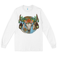 White floral feather bull skull Long Sleeve Tee - JahusDesignShop