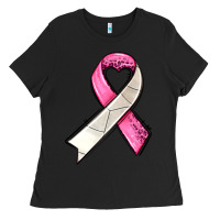 Black breast cancer sport ribbons Ladies Tee - AdoDesignShop