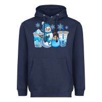 Navy winter snowman coffee cups Heavyweight Hoodie - CowGirlArtShop