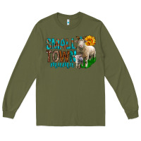 Army Green Small Town Mama With Sheeps Long Sleeve Tee - BundleAndBundleShop
