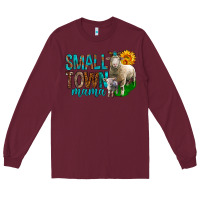 Burgundy Small Town Mama With Sheeps Long Sleeve Tee - BundleAndBundleShop