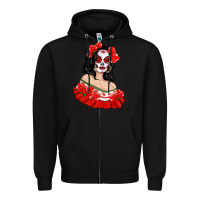 Black Mexicana Skull Girl with Roses Zipper Hoodie - texasbilliewilder