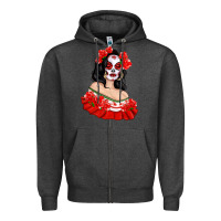 Charcoal Heather Mexicana Skull Girl with Roses Zipper Hoodie - texasbilliewilder