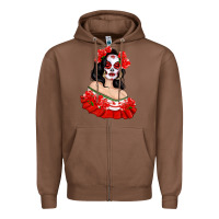 Chestnut Mexicana Skull Girl with Roses Zipper Hoodie - texasbilliewilder