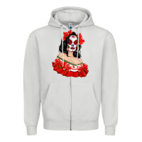 Dove Grey Mexicana Skull Girl with Roses Zipper Hoodie - texasbilliewilder