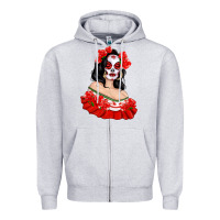 Heather Grey Mexicana Skull Girl with Roses Zipper Hoodie - texasbilliewilder