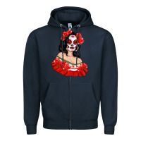 Navy Mexicana Skull Girl with Roses Zipper Hoodie - texasbilliewilder