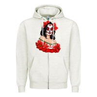 Oatmeal Heather Mexicana Skull Girl with Roses Zipper Hoodie - texasbilliewilder