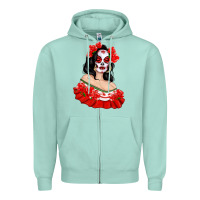 Seafoam Mexicana Skull Girl with Roses Zipper Hoodie - texasbilliewilder
