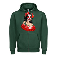 Sports Green Mexicana Skull Girl with Roses Zipper Hoodie - texasbilliewilder