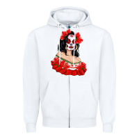 White Mexicana Skull Girl with Roses Zipper Hoodie - texasbilliewilder
