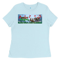 Baby Blue merry christmas with santa sleigh Ladies Tee - BundleAndBundleShop