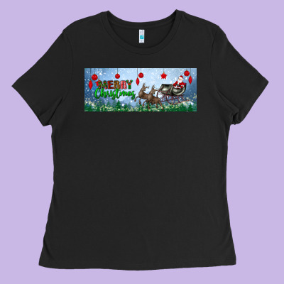 Merry Christmas With Santa Sleigh Ladies Tee Designed By Bundleandbundleshop