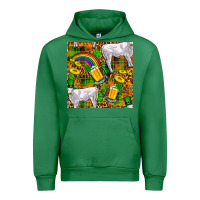 Emerald St. Patricks Cow With Rainbow And Beer Seamless Urban Hoodie - FaDigitalArtStudio