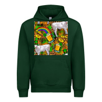 Forest Green St. Patricks Cow With Rainbow And Beer Seamless Urban Hoodie - FaDigitalArtStudio