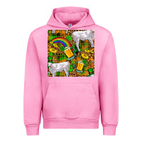 Fuchsia Pink St. Patricks Cow With Rainbow And Beer Seamless Urban Hoodie - FaDigitalArtStudio