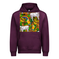 Mauve Wine St. Patricks Cow With Rainbow And Beer Seamless Urban Hoodie - FaDigitalArtStudio
