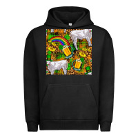 Pigment Black St. Patricks Cow With Rainbow And Beer Seamless Urban Hoodie - FaDigitalArtStudio