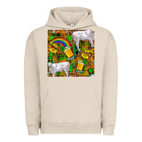 Pigment French Oak St. Patricks Cow With Rainbow And Beer Seamless Urban Hoodie - FaDigitalArtStudio
