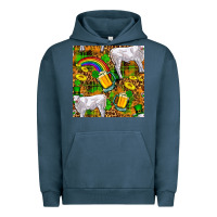 Pigment Midnight Navy St. Patricks Cow With Rainbow And Beer Seamless Urban Hoodie - FaDigitalArtStudio