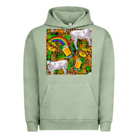 Pigment Oil Green St. Patricks Cow With Rainbow And Beer Seamless Urban Hoodie - FaDigitalArtStudio