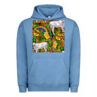 Pigment Pebble Blue St. Patricks Cow With Rainbow And Beer Seamless Urban Hoodie - FaDigitalArtStudio