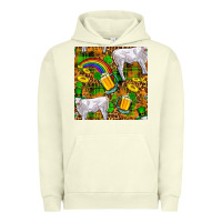 Pigment Pistachio St. Patricks Cow With Rainbow And Beer Seamless Urban Hoodie - FaDigitalArtStudio