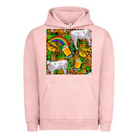 Pigment Salmon St. Patricks Cow With Rainbow And Beer Seamless Urban Hoodie - FaDigitalArtStudio