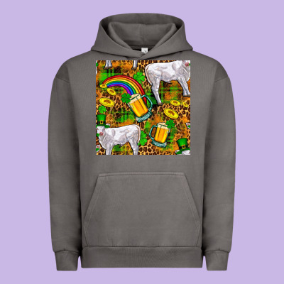 St. Patricks Cow With Rainbow And Beer Seamless Urban Hoodie Designed By Fadigitalartstudio