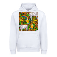 White St. Patricks Cow With Rainbow And Beer Seamless Urban Hoodie - FaDigitalArtStudio