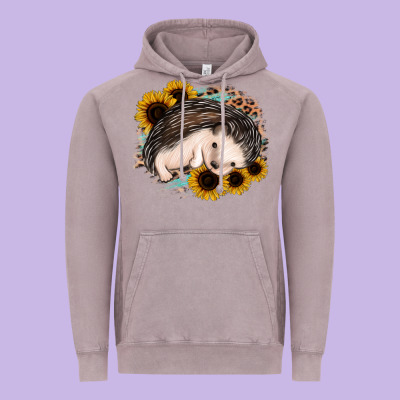 Sleeping Hedgehog Sunflower Leopard Vintage Hoodie Designed By Jasminsmagicworld