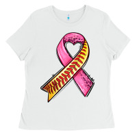 White breast cancer sport ribbons Ladies Tee - AdoDesignShop