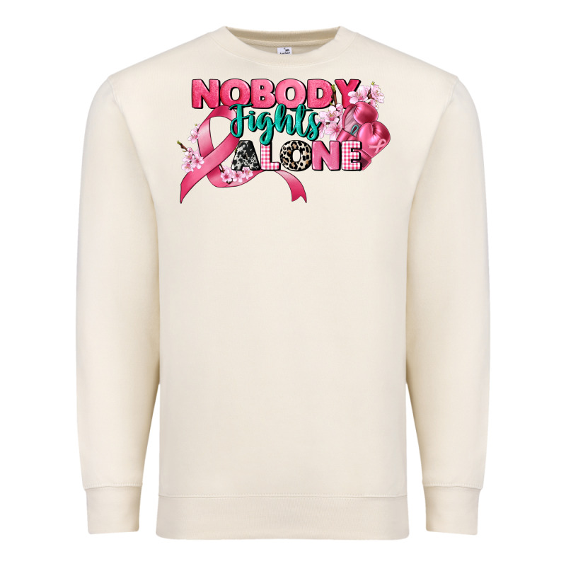 Nobody Fights Alone Cancer Awareness Premium Sweatshirt by CowGirlArtShop | Teevron