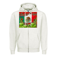 Oatmeal Heather Mexican Flag Zipper Hoodie - texasbilliewilder