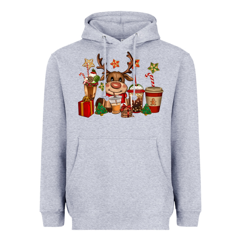 Reindeer Coffe Cups Christmas Heavyweight Hoodie by CowGirlArtShop | Teevron