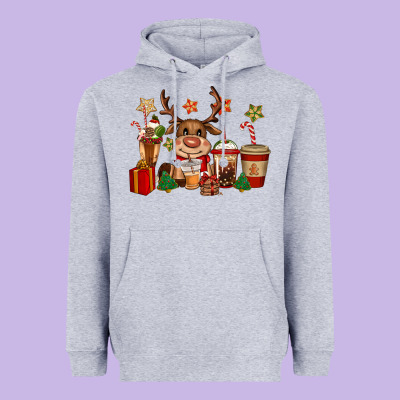Reindeer Coffe Cups Christmas Heavyweight Hoodie Designed By Cowgirlartshop