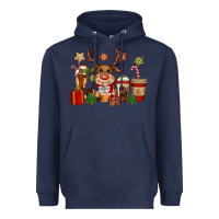 Navy reindeer coffe cups christmas Heavyweight Hoodie - CowGirlArtShop