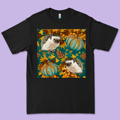 Hedgehog And Pumpkins Seamless Pattern Premium Tee Designed By Bundleandbundleshop