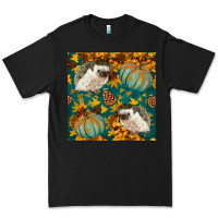 Black hedgehog and pumpkins seamless pattern Premium Tee - BundleAndBundleShop
