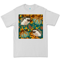 Dove Grey hedgehog and pumpkins seamless pattern Premium Tee - BundleAndBundleShop