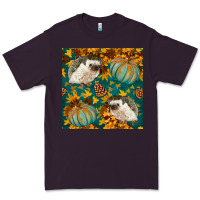 Plum hedgehog and pumpkins seamless pattern Premium Tee - BundleAndBundleShop