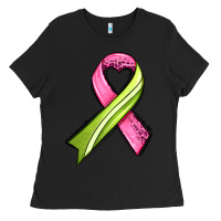 Black breast cancer sport ribbons Ladies Tee - AdoDesignShop