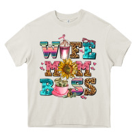 Cream wife mom boss Heavy Core Tee - AdoDesignShop