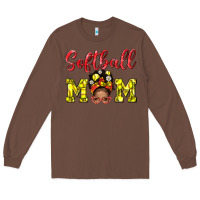 Chestnut Softball Mom And Afro Messy Bun Mom Long Sleeve Tee - BundleAndBundleShop