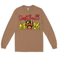 Toasted Coconut Softball Mom And Afro Messy Bun Mom Long Sleeve Tee - BundleAndBundleShop