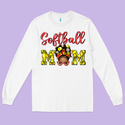 Softball Mom And Afro Messy Bun Mom Long Sleeve Tee Designed By Bundleandbundleshop